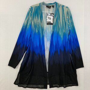 New Attitudes by Renee size XL Blue Black Ombre Stretch Knit Open Front Cardigan